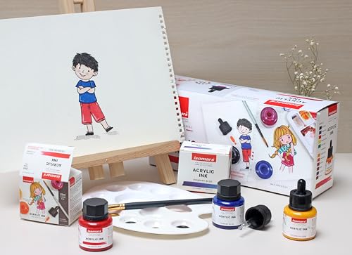 Image of Isomars Waterproof Drawing Ink Set of 12 - 35ml Each (with Dropper) | Suitable for Calligraphy, Art, Technical Drawing, Airbrush Art, Illustration | Fade-Resistant & Quick-Drying