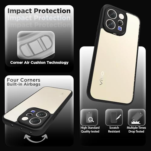 Image of RIGGEAR Shockproof Sleek Hybrid Armor Back Cover Case for Vivo V70 / V70 Elite 5G (Clear PC + Black TPU Bumper)