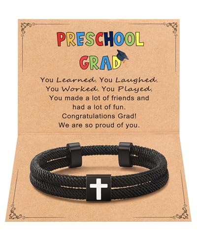 Shonyin Graduation Gifts Cross Bracelet for Boys - 5th 8th Kindergarten Preschool College High School Middle School Graduation Gifts for Boys