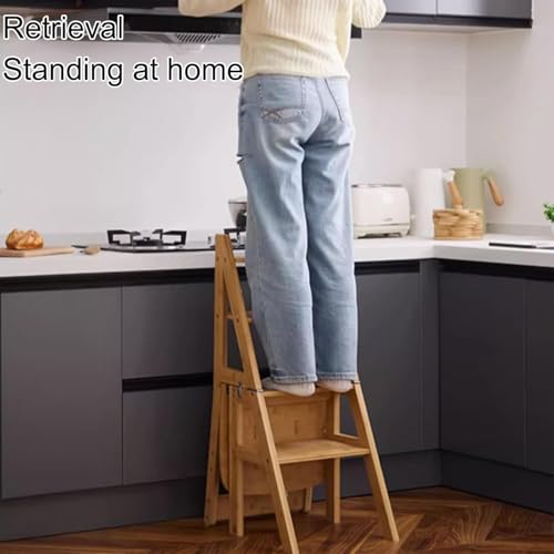 Taburete multifuncional de madera resistente con diseño plegable portátil para hogar 6