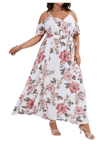 Image of Floerns Women's Plus Size Cold Shoulder Short Sleeve Split Thigh Long Dress