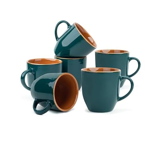 Shay Ceramic Coffee Mug Set, Set of 6, 300ml, Teal Green | Medium Mug | Glossy Finish | Stoneware Coffee Cup Set | Ceramic Cup | Microwave Safe (Teal Green Milk Mug, Set of 6)