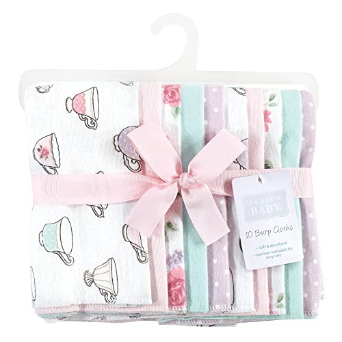Image of Hudson Baby Unisex Baby Cotton Flannel Burp Cloths, Tea Party, One Size