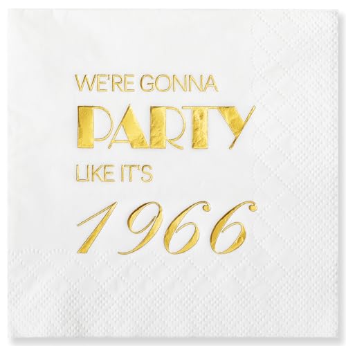 Crisky 50 Pack 60th Birthday Napkins for Men Women 3-Ply 1966 Gold Foil Disposable Napkins for Cake Dessert Beverage Table 60 years Old Bday Party Supplies 60th Birthday Decorations for Him Her