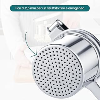Virsus Schiacciapatate in acciaio inox 18/10, bicchiere con fori diametro 2,5 mm, passapatate manuale antiruggine lavabile in lavastoviglie per purè di patate, castagne, verdure, Made in Italy