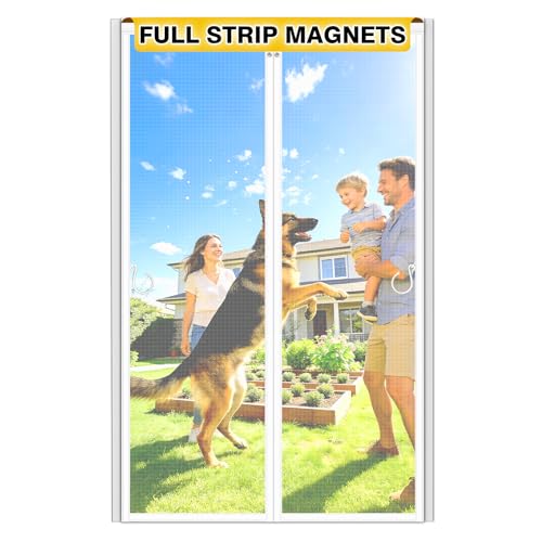 Mosquitera Puerta Magnetica 90x200cm Cierre Magnético Completo Sin Huecos Fibra de Vidrio Protección Contra Insectos Imán sin Necesidad de Taladrar Resistente a la Rotura Resistente Blanco