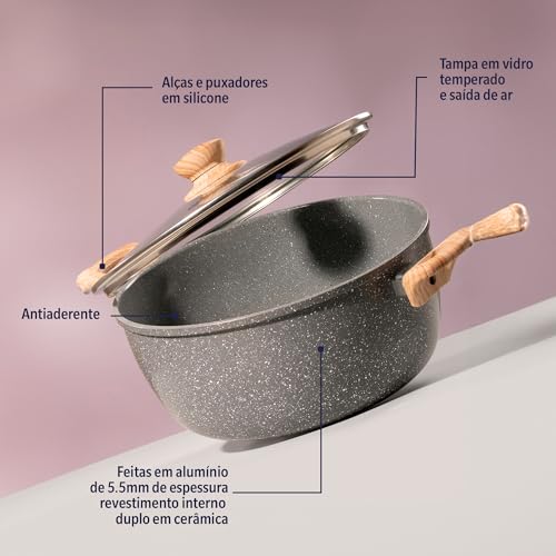 Caçarola com Tampa 7,5L Cerâmica Marble Edition Dark Grey Oster
