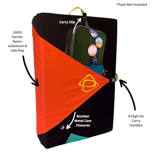 Asana Superhero ‘Lift’ Bouldering Crash Pad - Deluxe Suspension, Triple Layer Dual Density Foam Structure, Heavy Duty Nylon - Premium Rock Climbing Crash Mat with Huge Landing Zone (57x40x4)