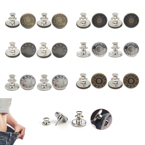 12 Pcs Buttons for Jeans Adjustable Pant Waist Tightener No Sew and No Tools Instant Jean Button Pins for Pants Simple Installation Reusable and Adjustable (Style 4)
