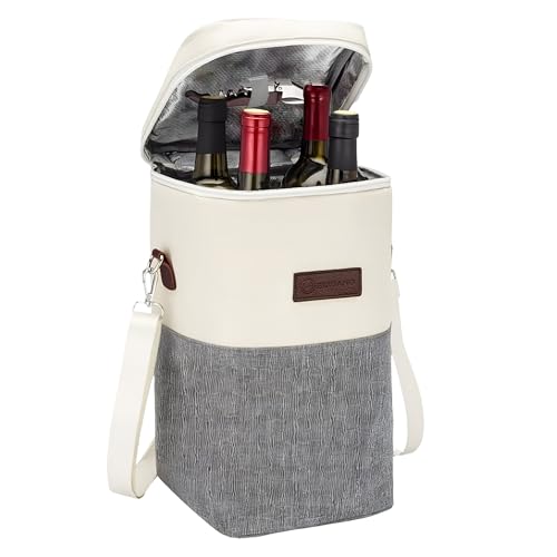 ELVIANO Insulated Wine Bag Cooler – Beige and Gray