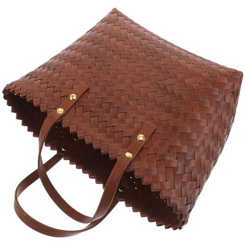 ORFOFE Sac Tissé Color-blocké avec Poignée Imitation Cuir Marron Sac à Main Plastique Tressé Léger et Cabas Bohème pour Plage et Shopping