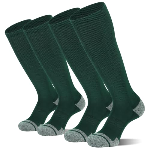 CS CELERSPORT 2 Pack Baseball Softball Socks Knee High Over the Calf Sports Tube Socks for Kids Youth and Adult Medium Green