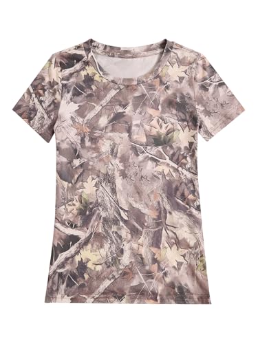 Image of WDIRARA Girl's Camo Print Short Sleeve T Shirt Crew Neck Tee Casual Top