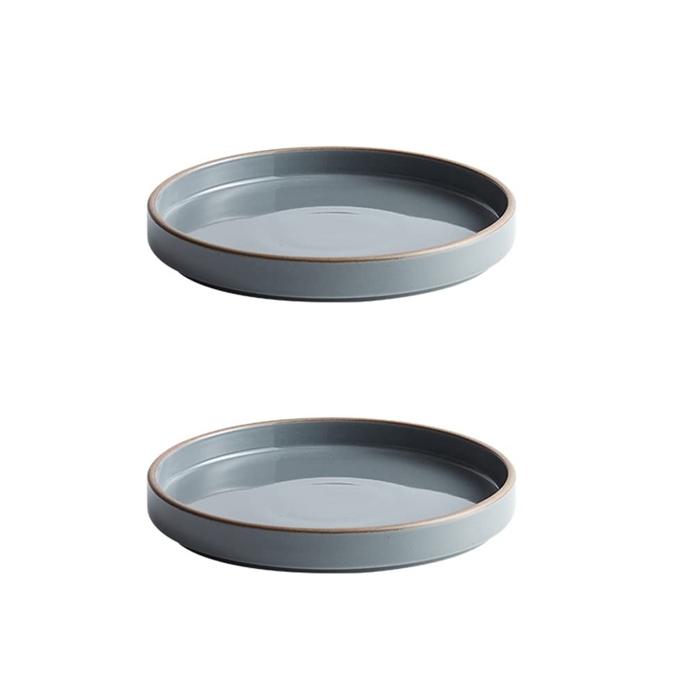 8-Calowe Okrągłe Ceramiczne/Makarony/Owoce/Przystawki/Desery Talerze Świąteczne Talerze Obiadowe Na Boże Narodzenie-Zestaw 2-Szt.-Szary/Zielony,Gray,8 Inches