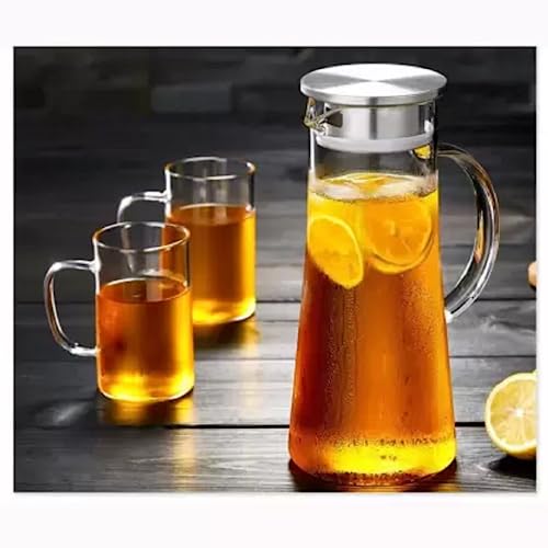 Image of 1300 ML (Set of 1) Glass Water Jug with Lid Glass Pitcher Hot Water Jug Milk Carafe Glass Water Jug for Dining Table