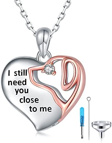 925-Sterling-Silver Cremation Pet Urn Necklace for Ashes for Dog – Heart Urn Dog Necklaces Pet Memorial Keepsake Memory Pendant Jewelry Gifts
