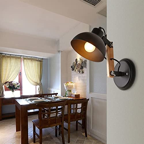 Aplique de pared ajustable E27 de madera y metal negro estilo nórdico 2