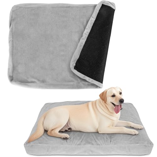Image of Faux Fur Dog Bed Covers - Ultra Soft Rose Velvet, Removable & Washable, Cozy & Durable,Large Pet Bed Cover Only (No Filling) - Gray, (Fleece Gray, 42 inch L x 28 inch W x 4.5 inch Th)