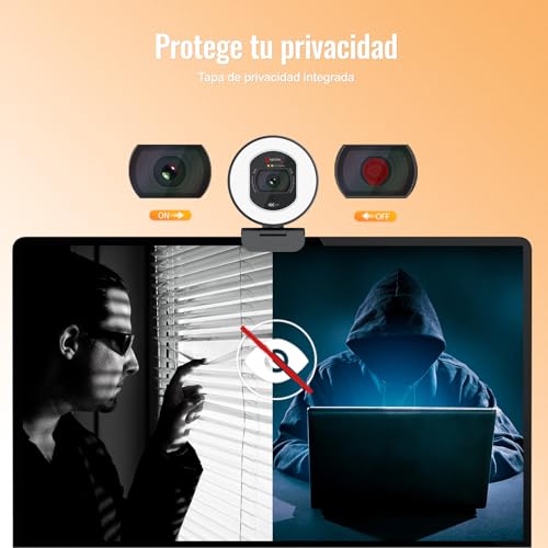 Angetube Cámara web 4K con luz para PC: UHD 4K, TOF enfoque automático, micrófono dual AI con cancelación de ruido, 1080p@60fps, webcam streaming USB w/cubierta de privacidad para portátiles y Mac - imagen 4