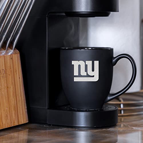 Image of Rico Industries NFL Football 15oz Personalized Laser Engraved Matte Black Ceramic Bistro Mug - For Hot or Cold Drinks