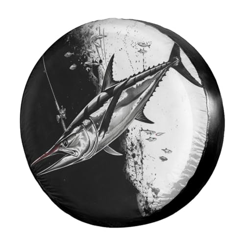 Image of Fishing Black Spare Tire Cover Dust-Proof Wheel Tire Cover Fit Trailer, RV, SUV and Many Vehicle 14 Inch
