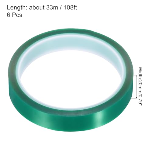 Image of uxcell Green Heat Tape, 6 Rolls 20mmx33m 108ft High Temperature Heat Resistant Tape for Sublimation,Heat Vinyl Press,Heat Transfer, Circuit Board, No Residue