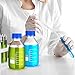 Irenare 8 Pieces Media Storage Bottles Borosilicate Storage Glass Scientific Round Graduated Media Bottle with Blue Gl45 Screw Cap for Lab Water Reagent Liquids(500 ml)
