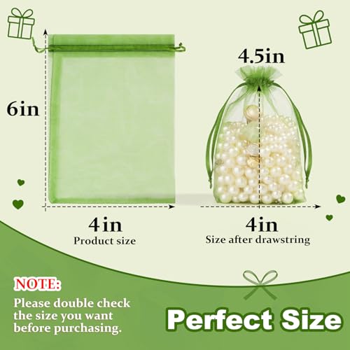 Image of Crweety 50 Pcs 4x6 Inch Green Organza Bags, Small Mesh Bags Drawstring for Gifts, Elegant Jewelry Pouches for Wedding Favor, Candy, Birthday Party Favor, Baby Shower Decor & Graduation Gifts