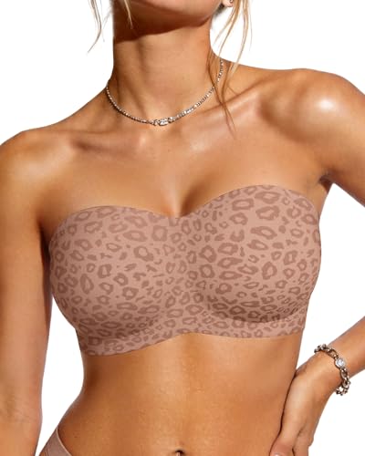 Image of OEAK Womens Strapless Bras Jelly Push Up Bandeau Bra Non Slip Wireless Supportive Padded Bras Seamless Comfortable Tube Bra