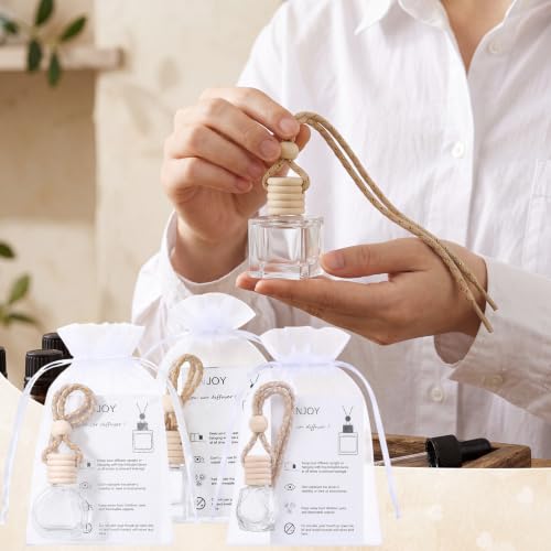 Image of Boao 10 Sets Hanging Car Air Freshener Diffuser Bottles Empty Bulk with Car Diffuser Instruction Cards Organza Bags Glass Refillable Essential Oil Fragrance Aromatherapy Pendant (5 Shapes)