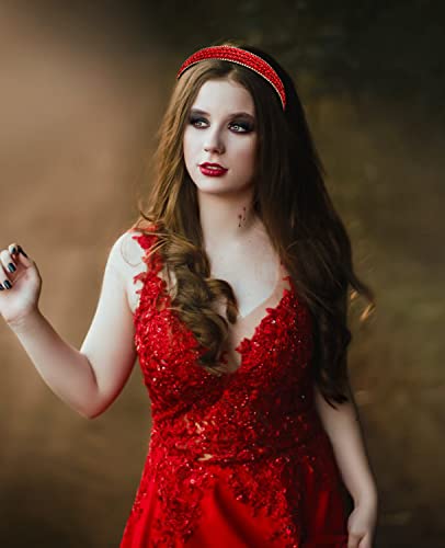 Wecoe Red Headband Rhinestone Headband Women Girls Fashion Nonslip Bling Sparkly Crystal Diamond Headband Holiday Birthday Valentine's Day Gift Formal Hair Accessories For Women Girls(Red) #TOP3
