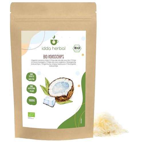 Chips de Coco Orgánico (1kg), Sin Azúcar y Sin Tostar, Chips de Coco de Cultivo Ecológico, 100% Natural y Puro, Snack Listo para Comer, Vegano