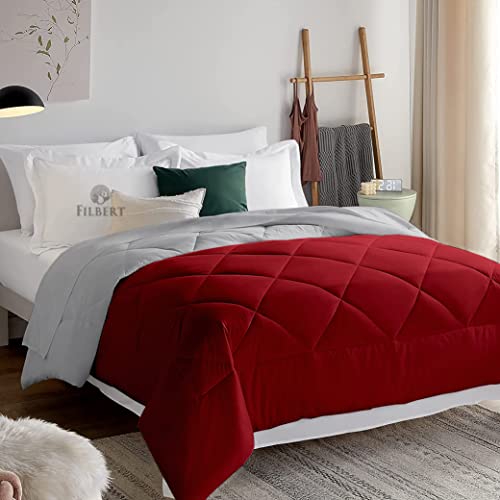 Image of Filbert Reversible Microfiber 250 GSM Diamond Stitch Double Bed Comforter Blanket for All Season Light Weight (90 inch x 100 inch Inches /228cm x 254cm) - Comforter Double Bed|Silver /Burgundy
