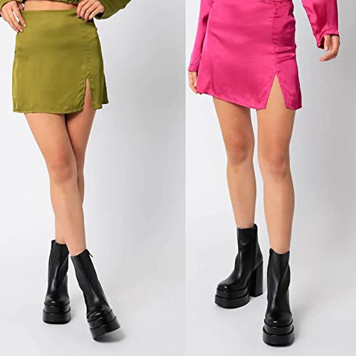 Mattiventon White Platform GoGo Boots for Women Chunky High Heels Knee High Stretch Boots2