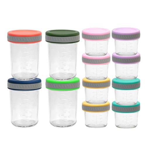 Mixed Glass Food Storage Jars with Lids – 4 oz (8) + 8 oz (4) Pack – Baby Food, Breast Milk, Snacks, Puree, Reusable Containers for Meal Prep & Spice Storage,Dishwasher Safe, Perfect Gift Set