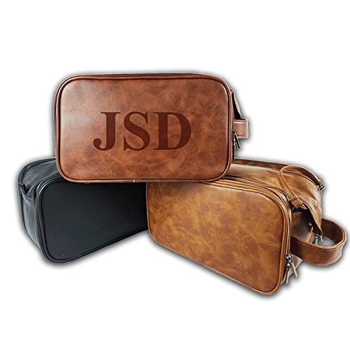 Personalized Leather Toiletry Bag for Men, Large Travel Shaving Dopp