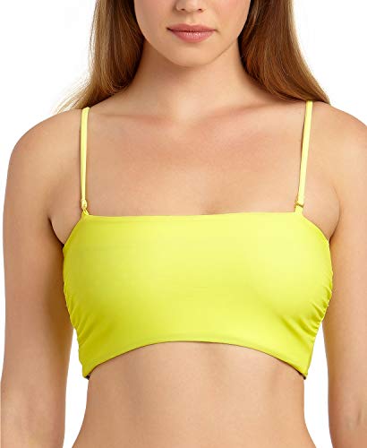 California Waves Top de biquíni tipo bandeau reversível juvenil, Preto/Amarelo, M