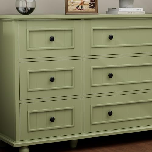 Image of Scurrty Green 9 Drawer Dresser, Large Chest of Drawers for Closet Storage | Large Capacity, Farmhouse Dresser for Closet, Wood Storage Cabinet, Antique Roman Column Legs, Painted Finish, Easy Assembly