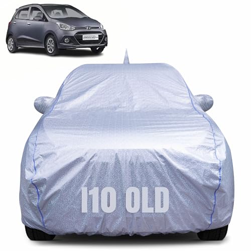 Image of 100% Waterproof Car Body Cover for Hyundai i10 Old with Mirror Pocket, Heat & UV Resistant, Triple Stitched, Soft Lining, Bottom Elastic & Piping (Silver Reflective)