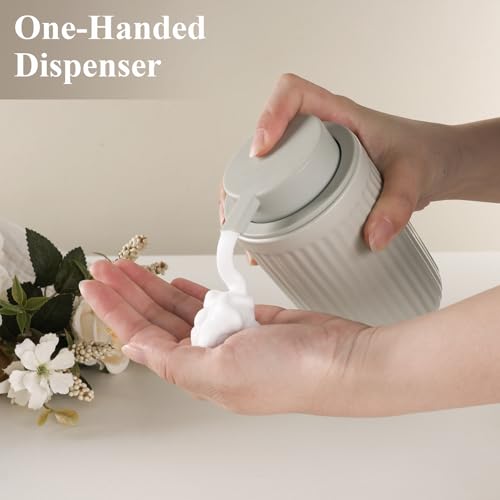 Image of BosilunLife Foaming Soap Dispenser Set - Grey Ceramic Foam Hand Soap Dispenser 12oz with Rust Proof Pump, Easy Pressing, Refillable for Kitchen, Bathroom - 2 Pack