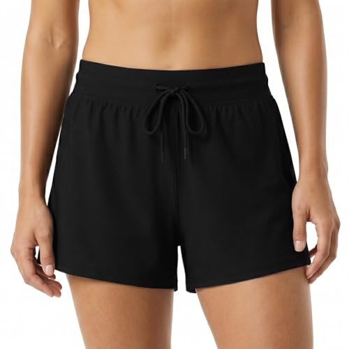 Aolso Badeshorts Damen Sommer Boardshorts mit Taschen und Bauchkontrolle Hohe Taille Schwimmhose Trocknende Sportshorts für Strandurlaub Wassersport Freizeitaktivitäten A-L