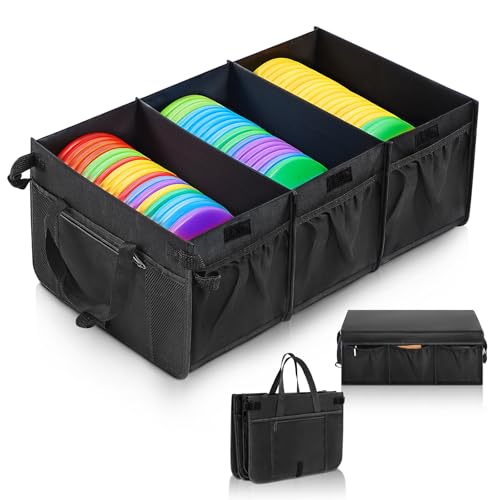 Sunnymove Disc Golf Storage Bag Large Capacity Each Bag Holds 80 Discs with Lid and Dividers Disc Golf Organizer for Professionals with Handle and Multi Side Pockets(1 Pcs 25x15x10inch)