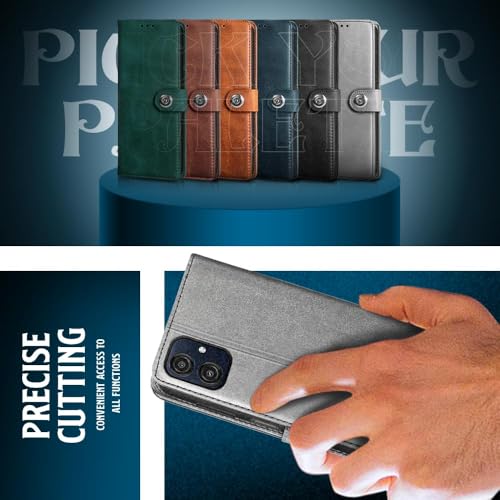 Image of WOW IMAGINE Shock Proof Flip Cover Back Case for Samsung Galaxy M04 | F04 | A04e (Magnetic Button Flip Case | Wallet Pockets & Stand | Leather Finish | Stone Grey)