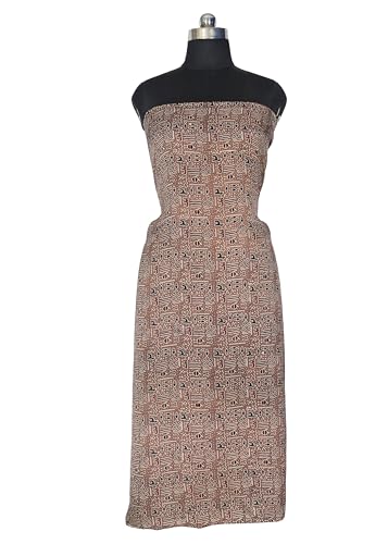 Image of Ethnics of Kutch Women's Ajrakh Modal Silk Natural Dye Hand Block Print Unstitched Kurta Fabric Mtr Length (2.75 Mtrs - Brown 07B04A)