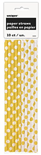 Image of Yellow Polka Dot Paper Straws, 10ct