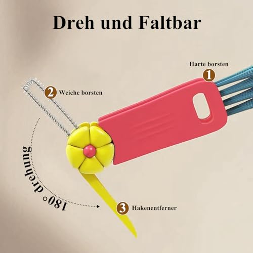 Sekfpnk 3 Teiliges Set Becher Deckel Reinigungsbürste, Multifunktionale 3-in-1, Tragbar Reinigungsbürste in Blütenblattform, Geeignet für Spiralförmige Ecken und Fugen (Mehrfarbig)