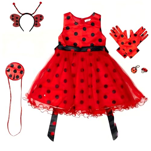 Ladybug Costume for Girls Ladybug Costume Toddler Ladybird Halloween Christmas Birthday Dress Up for Kids (7-8 Years)