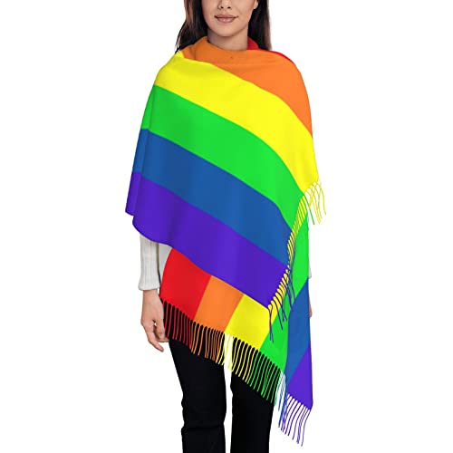 Bagea-Ka Gay Pride LGBT Rainbow flag Scarf Long Shawl Wraps Pashmina for Women Girls with Tassels Soft Warm Cozy2
