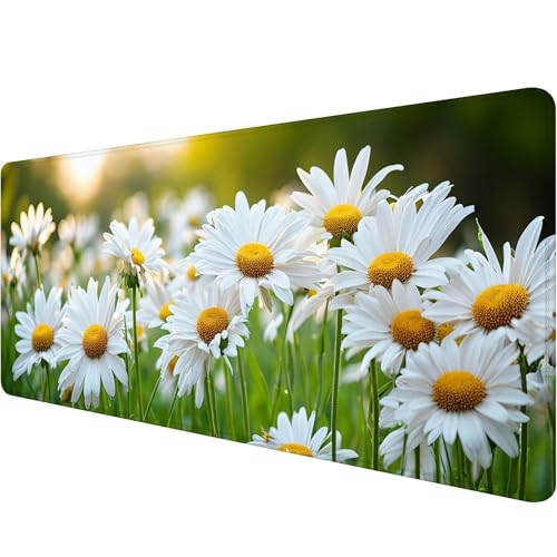 Tapis de Souris 1200 x 400 x 3 mm Tapis de Souris Blanc XXL Gaming Mouse Pad avec Bords Cousus Fleur Mousepad avec Base en Caoutchouc Antidérapante Grand Protection de Bureau, Deco Bureau Cadeau J-5