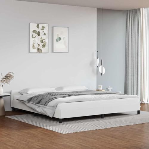 vidaXL Estructura de Cama Cabecero Dormitorio Marco Base Soporte Tapizada Adorno Decoración Habitación Cuero Sintético Blanco 200x200 cm